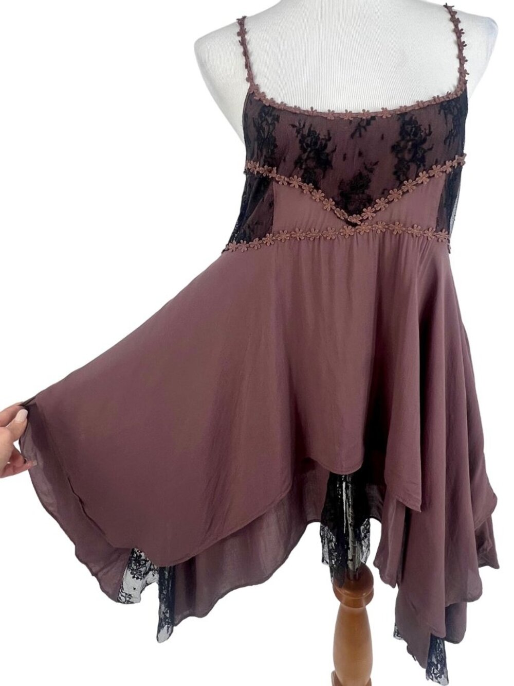 RARE Free People Pieced Together Layered Lace Slip Dress S | Boho Grunge Fairy - Picture 3 of 16